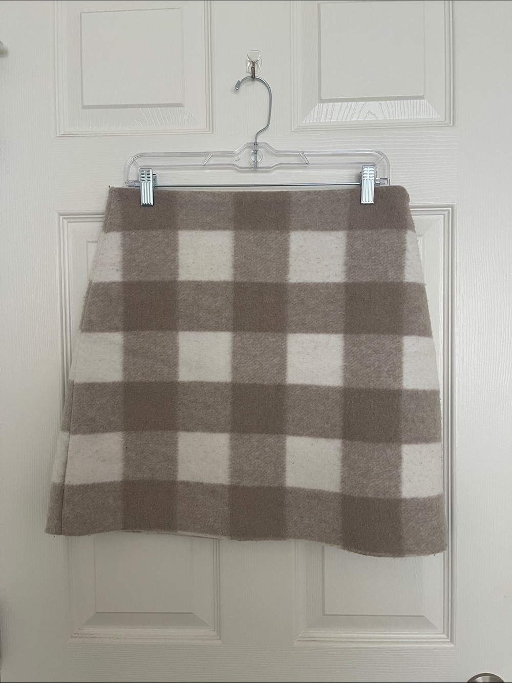 LOFT Taupe and Cream Checked Mini Skirt